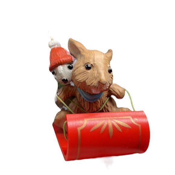 Vintage Hallmark Christmas Ornament 1979 The Downhill Run Squirrel Rabbit Sled - Picture 3 of 12